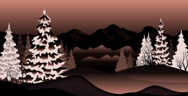 Kış günbatımı. Kış illüstrasyon koyu tonları ile