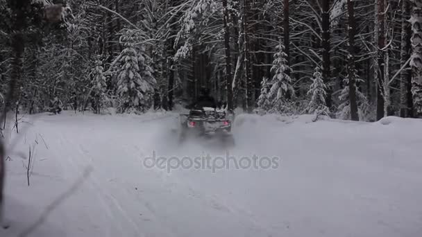 ATV rijden in de sneeuw — Stockvideo