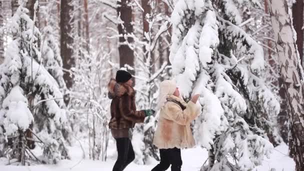 Kvinna i vinterskogen — Stockvideo