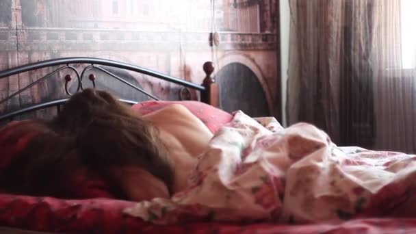 Girl sleeping in bed — Stock Video