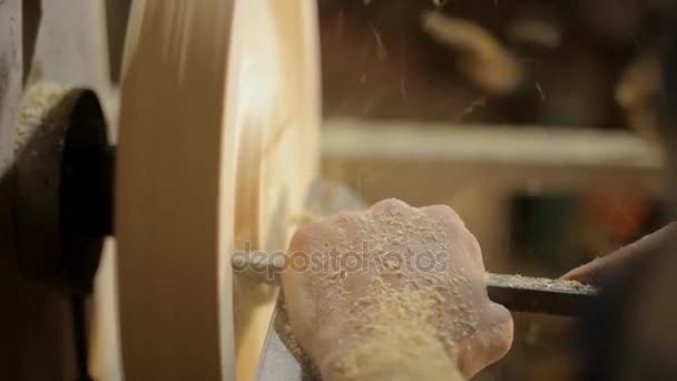 Foot operated spring pole wood lathe. — Stock Video