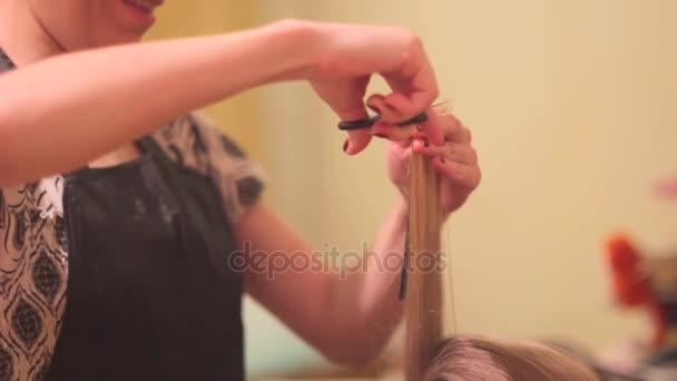 Der Friseur schneidet die Frau — Stockvideo