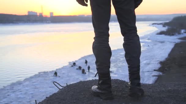 Mens boots closeup — Stock Video