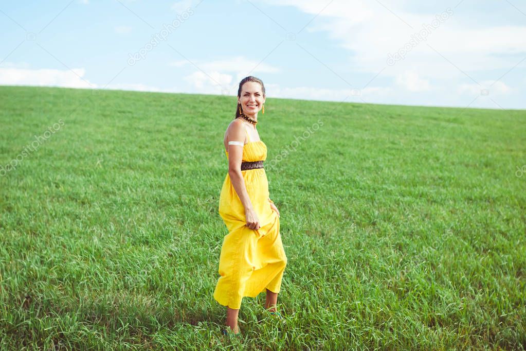 girl on a green meadow