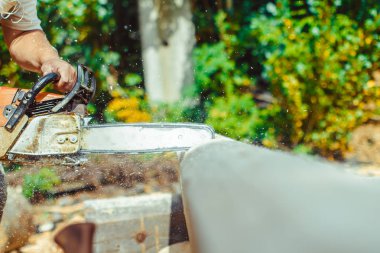 çalışan bir chainsaw Ağaç kesme tezgahlar