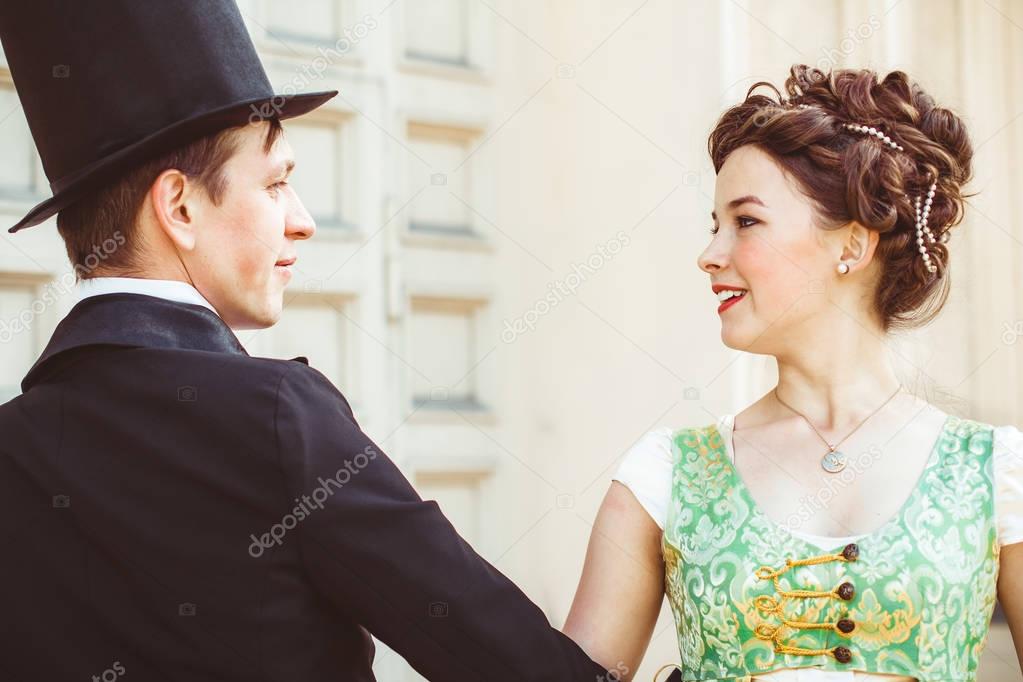 couple in ballroom costumes