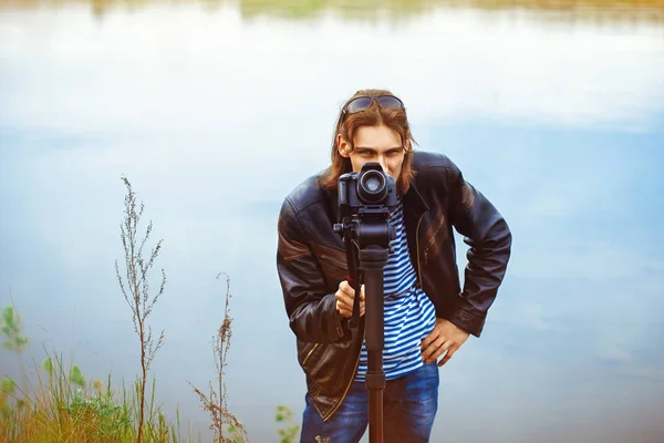 De exploitant schiet video — Stockfoto