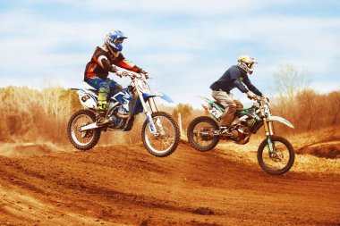 Novokuzneck, Rusya - 21.04.2018: motocross yarışmalar parça