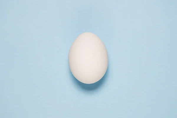 Widok z góry białe jaja na białym tle na tle blado niebieski. — Zdjęcie stockowe