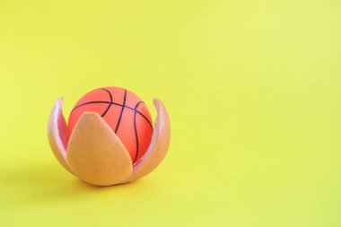 Küçük basketbol topu şeklinde turuncu sarı izole kabuğu ile