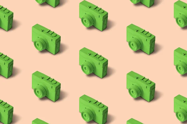 Light green vintage film photo camera modern pattern. — Stock Photo, Image