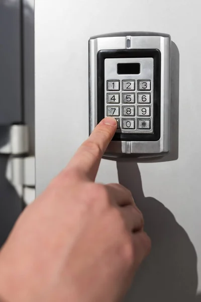 Close Businessman Hand Entering Security System Code — Stock Photo, Image