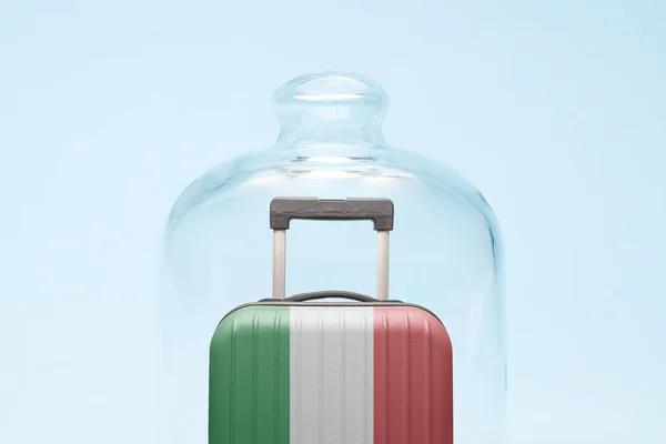 Walizka Włoską Flagą Kwarantannie Minimalna Kreatywna Koncepcja Ograniczenia Podróży Koronawirusów — Zdjęcie stockowe