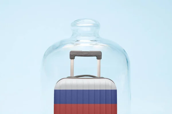 Walizka Projektem Flagi Rosyjskiej Kwarantannie Minimalna Kreatywna Koncepcja Ograniczenia Podróży — Zdjęcie stockowe