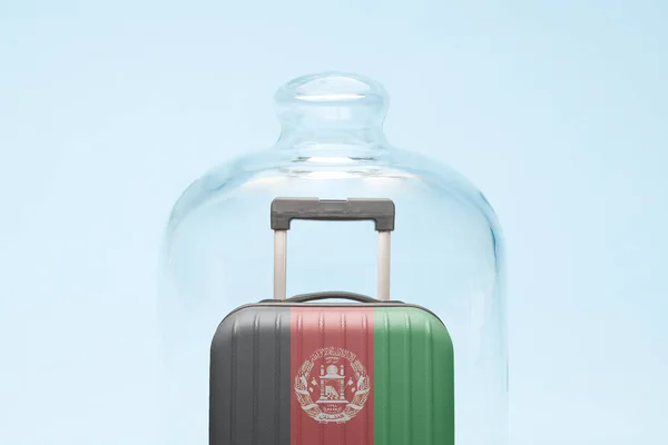 Walizka Afgańską Flagą Kwarantannie Minimalna Kreatywna Koncepcja Ograniczenia Podróży Koronawirusów — Zdjęcie stockowe