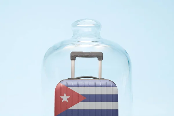 Maleta Con Diseño Bandera Cubana Cuarentena Concepto Mínimo Creativo Restricción — Foto de Stock