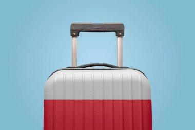 Polonya bayrağı tasarımı bavulu Avrupa seyahati kavramı.