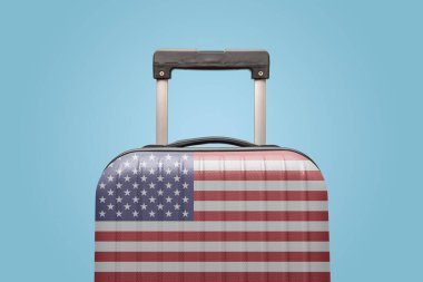 ABD bayraklı çanta Amerika seyahati konsepti.