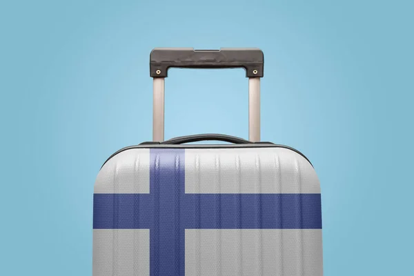 Suitcase Finnish Flag Design Travels Europe Concept — стокове фото