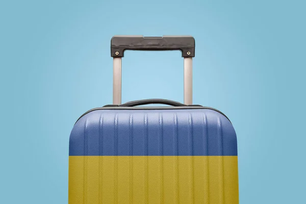 Mala Com Bandeira Ucraniana Design Viagem Conceito Europa — Fotografia de Stock