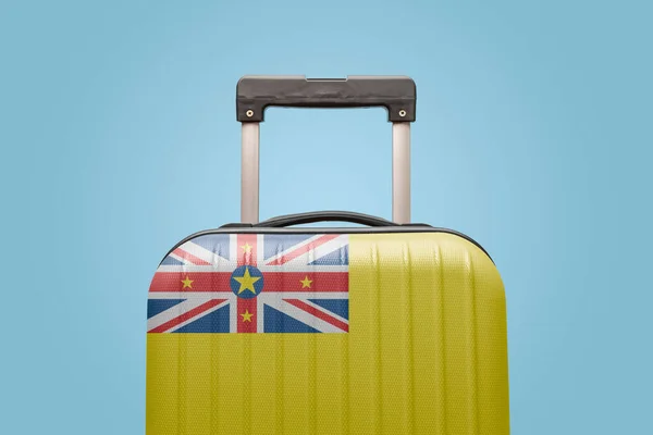 Suitcase Niue Flag Design Travels Oceania Концепт — стокове фото