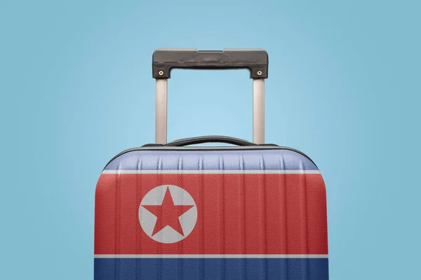 Suitcase North Korean Flag Design Travels Asia Concept — стокове фото