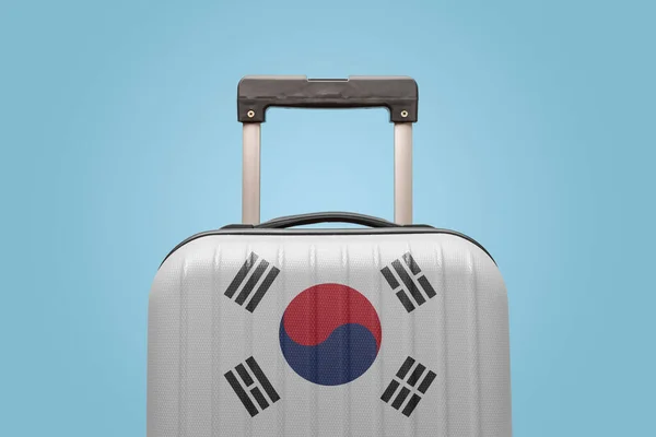 Suitcase with South Korean flag design travel Asia concept.