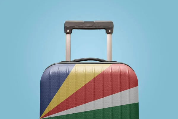 Mala Com Design Bandeira Das Seychelles Viajar Conceito África — Fotografia de Stock