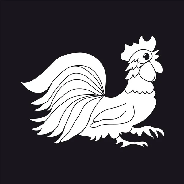 Rooster white on a black background — Stock Vector