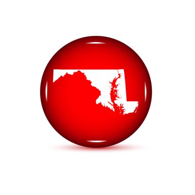 ABD Maryland devlet Haritası. Beyaz bir backgro üstünde kırmızı düğme