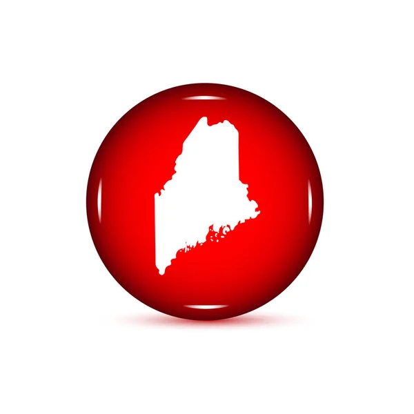 Карта американского штата Мэн. Красная кнопка на белом фоне — стоковый вектор