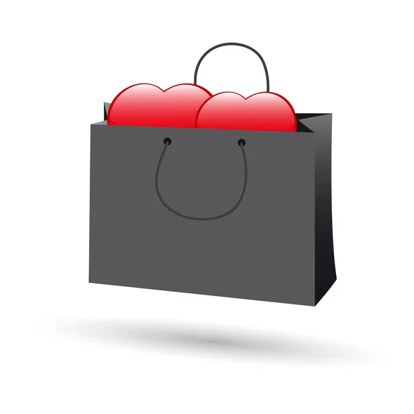 Dois corações num saco de presentes. Dia dos Namorados — Vetor de Stock