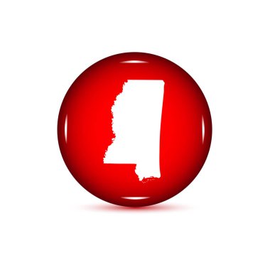 Mississippi eyaleti ABD Haritası. Beyaz bir arka üstünde kırmızı düğme