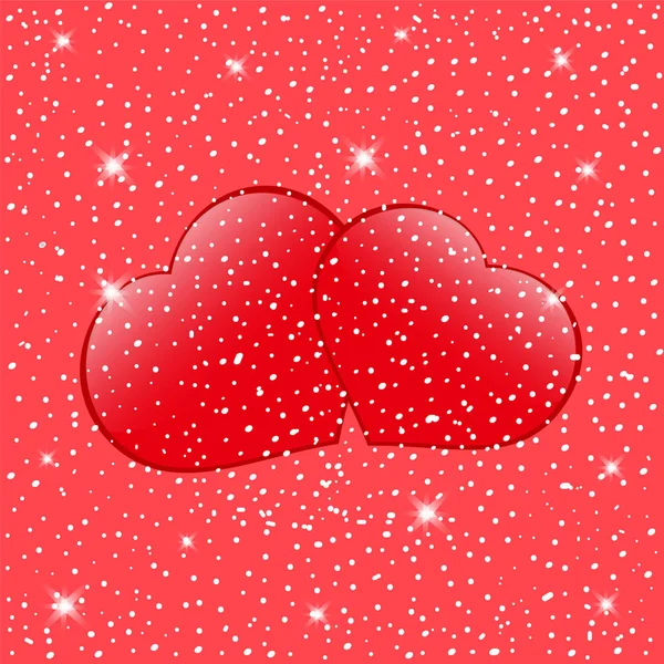 Carte postale deux coeurs sur fond rose neige. Saint Valentin . — Image vectorielle