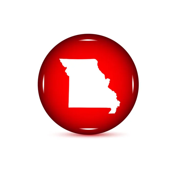 美国密苏里州的地图。在白色背景上的红色按钮 — 图库矢量图片