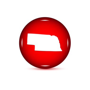 ABD Nebraska Eyalet Haritası. Beyaz bir backgro üstünde kırmızı düğme