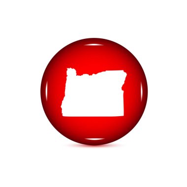 ABD Oregon Eyaleti Haritası. Beyaz bir adam üstünde kırmızı düğme