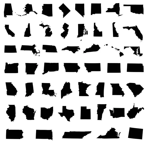 Iconos mapa de estados. Estados Unidos mapea iconos sobre un fondo blanco — Archivo Imágenes Vectoriales