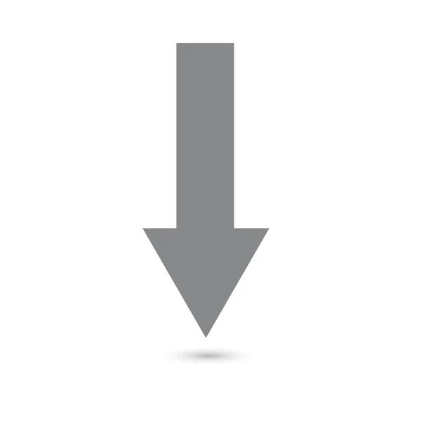 Flecha abajo icono gris sobre un fondo blanco — Vector de stock