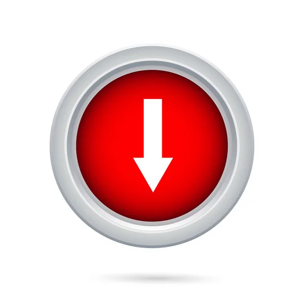 Icône bouton rouge avec un pointeur flèche vers le bas — Image vectorielle