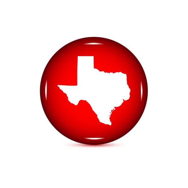 Mappa dello stato americano del Texas su sfondo bianco. Pulsante rosso — Vettoriale Stock