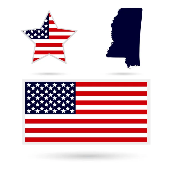 Karta över staten Mississippi, USA på en vit bakgrund. Amer — Stock vektor