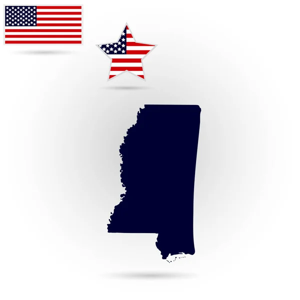 Mapa del estado estadounidense de Misisipi sobre un fondo gris. Ameri. — Vector de stock