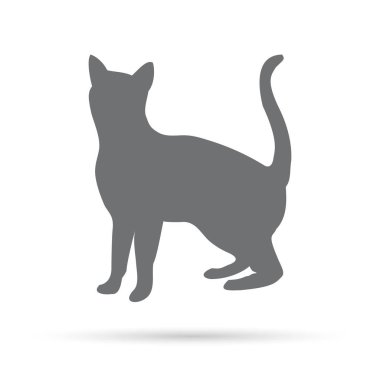 Beyaz bir arka plan üzerinde gri bir kedi silüeti simgesi