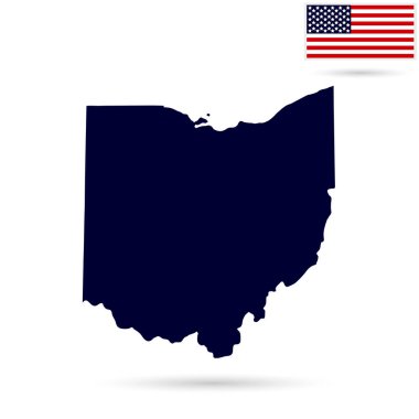 Beyaz bir arka plan üzerinde ABD devlet Ohio haritası. Amerikan bayrağı