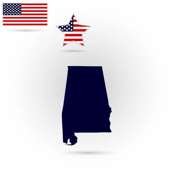 Uppsättning ikoner amerikansk karta och flagga Alabama — Stock vektor