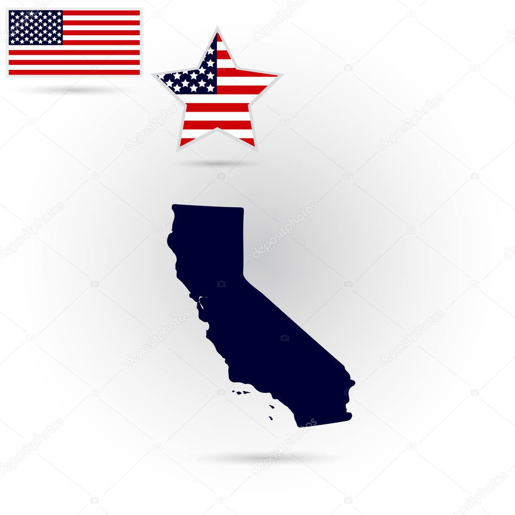 Map of the U.S. state of California on a white background. Ameri