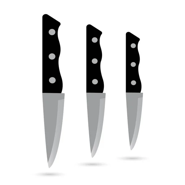 Conjunto de facas de cozinha ícone em um fundo branco — Vetor de Stock
