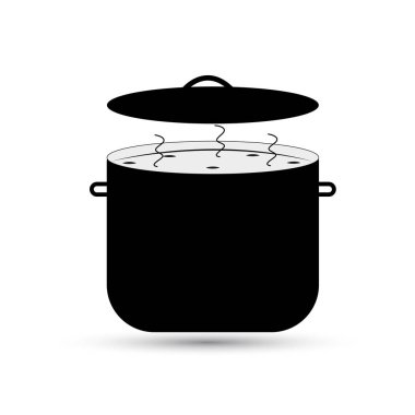Beyaz arka planda siyah çorba ile tavada simgesi
