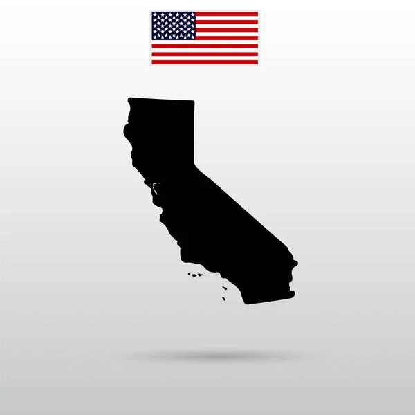 Mappa dello stato della California. Bandiera americana — Vettoriale Stock